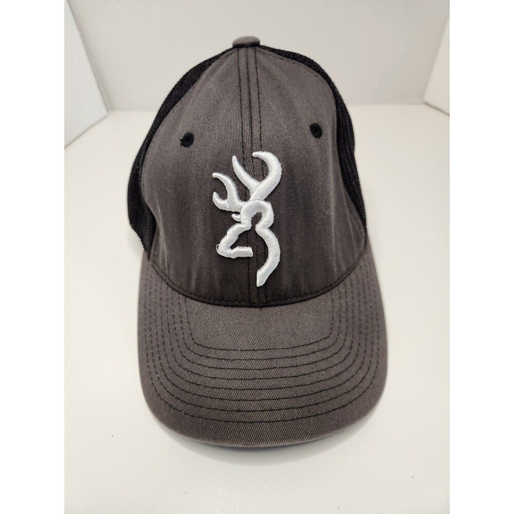 Browning Hat Cap Fitted S/M Gray Trucker Mesh Vented Hunting Deer Logo